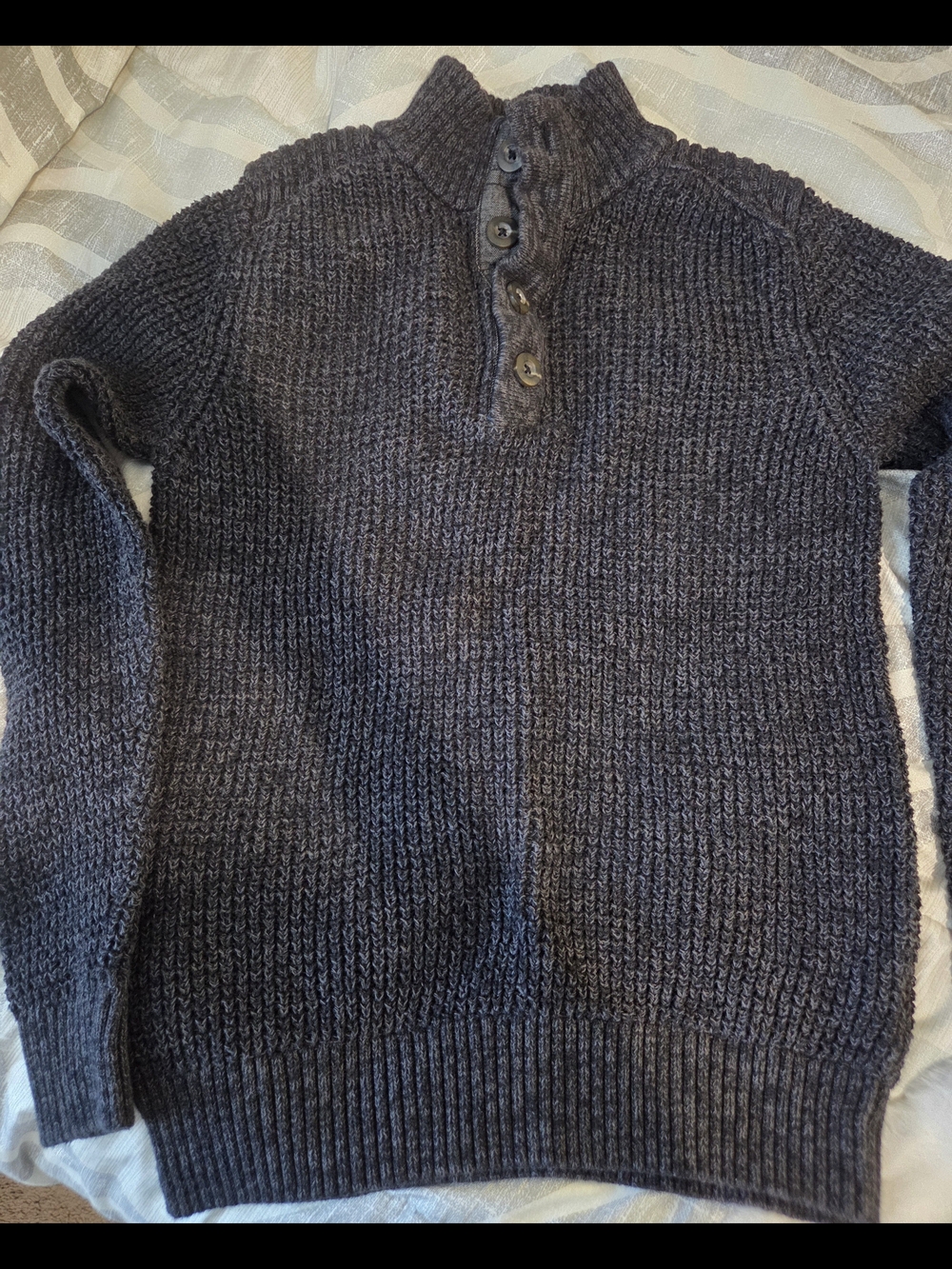 Men's Dark Charcoal Knit Button-Neck Cardigan Sweater